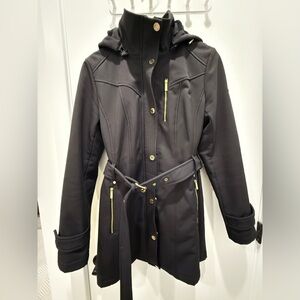 Michael Kors Navy Hooded Anorak Soft shell Coat with Gold Accents
